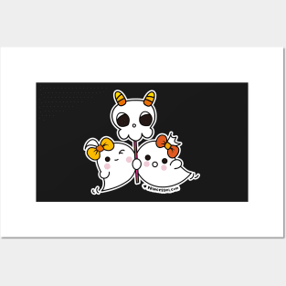 two ghosts cute spooky, cute skull ghost illustration Posters and Art